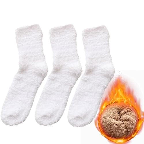 GIJMZY Flauschige Socken 3Pairs Winter Warme Korallen Fleece Socken Männer Feste Lose Schlafen Socken Samt Hause Flauschigen Strumpf Verdicken Thermische Sox(White-3pairs) von GIJMZY