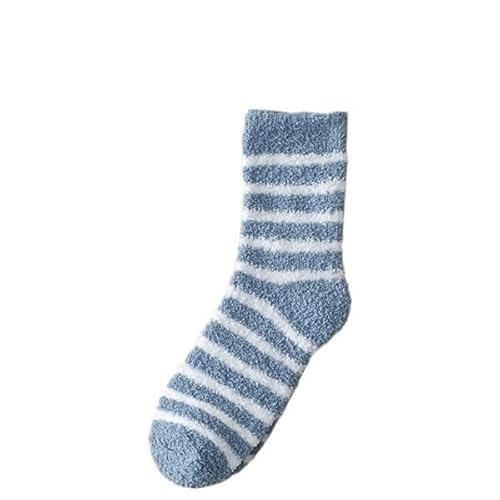 GIJMZY Flauschige Socken 5 Paar dicke Herren-Thermosocken for den Winter, warm, gestreift, Korallen-Fleece, flauschig, einfarbig, Schlafsocken for Männer(Sky Blue) von GIJMZY