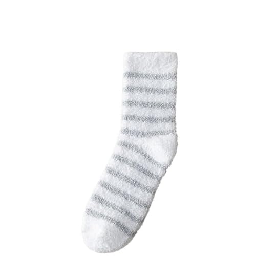 GIJMZY Flauschige Socken 5 Paar dicke Herren-Thermosocken for den Winter, warm, gestreift, Korallen-Fleece, flauschig, einfarbig, Schlafsocken for Männer(White) von GIJMZY