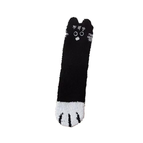 GIJMZY Flauschige Socken 5 Pairs Korallen Fleece Socken Winter Frau Cartoon Tier 3d Katze Pfote Nette Warme Schlaf Boden Strumpfwaren Verdicken Lange(5 pairs balck) von GIJMZY