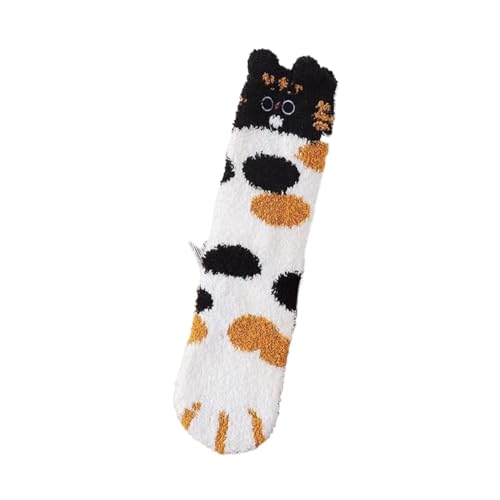 GIJMZY Flauschige Socken 5 Pairs Korallen Fleece Socken Winter Frau Cartoon Tier 3d Katze Pfote Nette Warme Schlaf Boden Strumpfwaren Verdicken Lange(5 pairs balck dot) von GIJMZY
