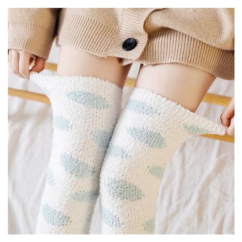 GIJMZY Flauschige Socken Dot Print Korallen Fleece Strümpfe for Frauen Mädchen Winter Warme Weiche Plüsch Oberschenkel Hohe Socken Hause Schlafen Lange Röhre socken(Blue) von GIJMZY