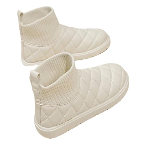 GIJMZY Schneestiefel Damen Einfache Feste Wasserdichte Schnee Stiefel Frauen Innen Außerhalb Winter Zu Hause Warme Baumwolle Boot Flache Ferse Frau Botas Schuhe(WHITE,Color-31) von GIJMZY