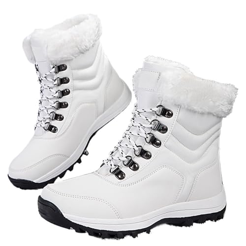 GIJMZY Schneestiefel Damen Frauen Schnee Stiefel Winter Outdoor Verdickte Plüsch Boot Frauen Mode Turnschuhe Warme Dicke Sohle Schnee Nicht-slip Schuh Baumwolle schuhe(White-2,38) von GIJMZY