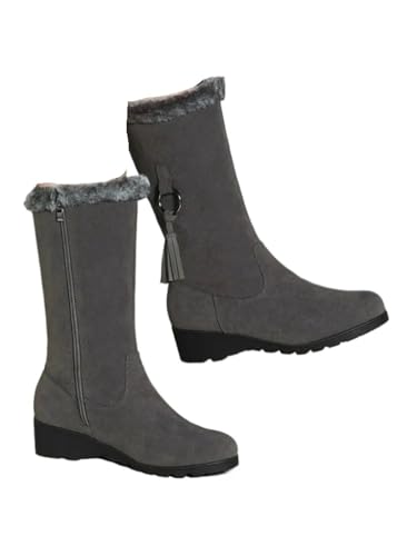 GIJMZY Schneestiefel Damen Frauen Schnee Stiefel Winter Weibliche Stiefel Dicken Plüsch Zipper Non-slip Oberschenkel Hohe Stiefel Mode Warme Frau Winter Schuhe(GRAY,36) von GIJMZY