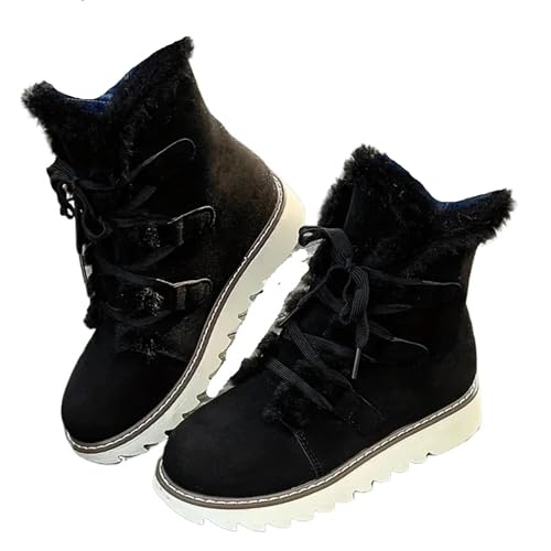 GIJMZY Schneestiefel Damen Frauen Schuhe Winter Plüsch Wasserdichte Anti-Slip Schnee Stiefel Wärmedämmung Schnüren Outdoor Mittel Wade Stiefel for Kaltes Wetter(Black,40) von GIJMZY