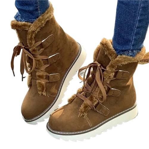 GIJMZY Schneestiefel Damen Frauen Schuhe Winter Plüsch Wasserdichte Anti-Slip Schnee Stiefel Wärmedämmung Schnüren Outdoor Mittel Wade Stiefel for Kaltes Wetter(Brown,38) von GIJMZY