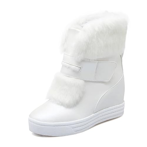 GIJMZY Schneestiefel Damen Frauen Winterstiefel Mode Keile Warme Schuhe Frau Plattform Mittelkalb Schneestiefel Große Größe(White,41) von GIJMZY
