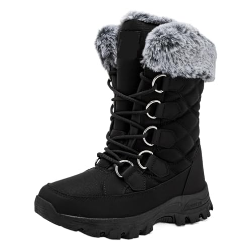 GIJMZY Schneestiefel Damen Winter-Schneestiefel for Damen, rutschfest, wasserdicht, mittelkalb, for den Außenbereich, mit warm gefütterten Modeschuhen(Black,40) von GIJMZY