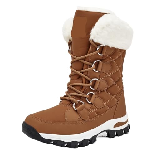GIJMZY Schneestiefel Damen Winter-Schneestiefel for Damen, rutschfest, wasserdicht, mittelkalb, for den Außenbereich, mit warm gefütterten Modeschuhen(Brown,43) von GIJMZY