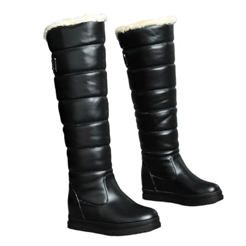 GIJMZY Schneestiefel Damen Winter Warm Rosa Weiß Schnee Stiefel Frauen Schuhe Low Heels Kniehohe Stiefel Weibliche Plattform Plüsch Lange Boote Mujer Schwarz(Black Slip-on,42) von GIJMZY