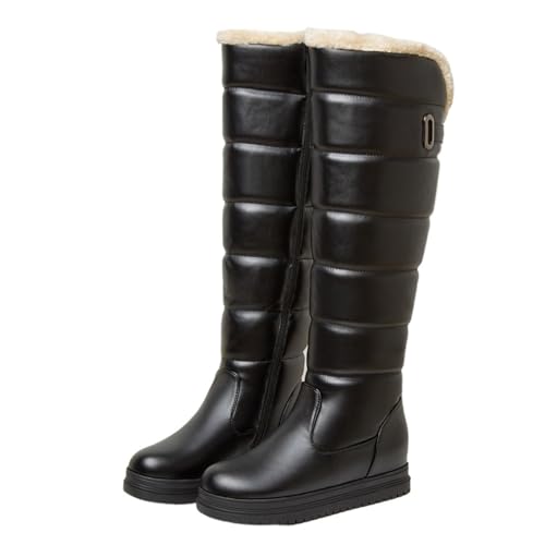 GIJMZY Schneestiefel Damen Winter Warm Rosa Weiß Schnee Stiefel Frauen Schuhe Low Heels Kniehohe Stiefel Weibliche Plattform Plüsch Lange Boote Mujer Schwarz(Black Zip,34) von GIJMZY