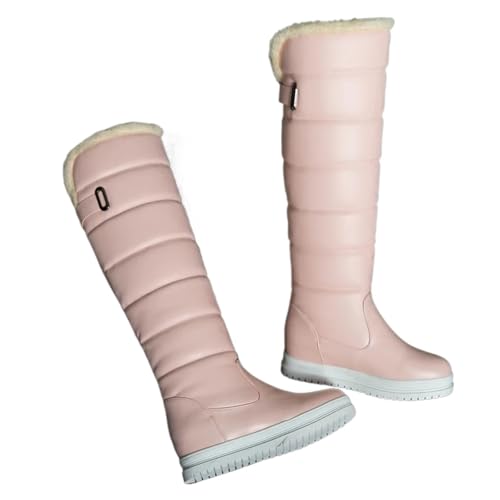 GIJMZY Schneestiefel Damen Winter Warm Rosa Weiß Schnee Stiefel Frauen Schuhe Low Heels Kniehohe Stiefel Weibliche Plattform Plüsch Lange Boote Mujer Schwarz(Pink Slip-on,43) von GIJMZY