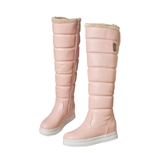 GIJMZY Schneestiefel Damen Winter Warm Rosa Weiß Schnee Stiefel Frauen Schuhe Low Heels Kniehohe Stiefel Weibliche Plattform Plüsch Lange Boote Mujer Schwarz(Pink Zip,39) von GIJMZY