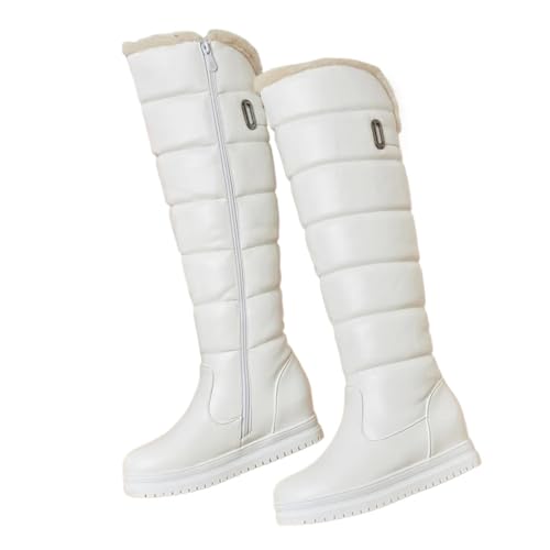 GIJMZY Schneestiefel Damen Winter Warm Rosa Weiß Schnee Stiefel Frauen Schuhe Low Heels Kniehohe Stiefel Weibliche Plattform Plüsch Lange Boote Mujer Schwarz(White Zip,42) von GIJMZY