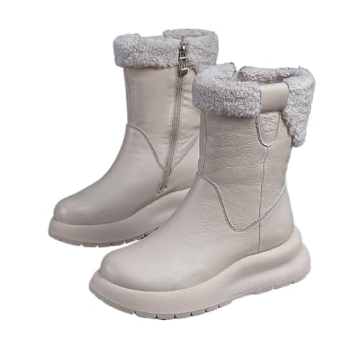 GIJMZY Schneestiefel Damen Winterschuhe Damen Schneestiefel Flach Rutschfest Winter Knöchel Botas Warm Schwarz(Beige,6) von GIJMZY