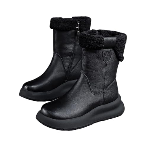GIJMZY Schneestiefel Damen Winterschuhe Damen Schneestiefel Flach Rutschfest Winter Knöchel Botas Warm Schwarz(Black,7.5) von GIJMZY