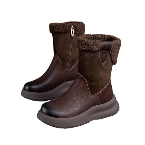 GIJMZY Schneestiefel Damen Winterschuhe Damen Schneestiefel Flach Rutschfest Winter Knöchel Botas Warm Schwarz(Brown,6.5) von GIJMZY