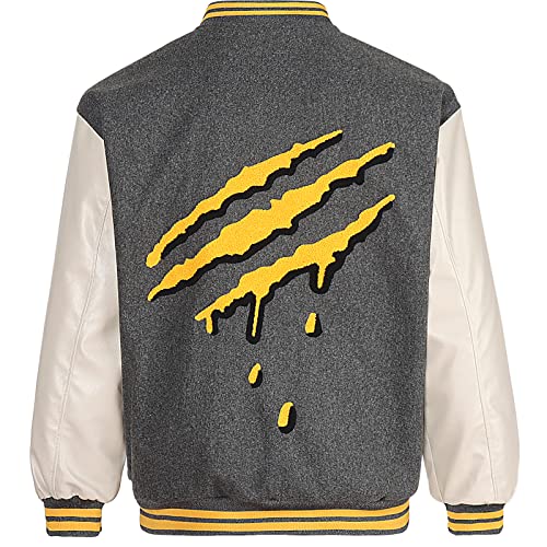 GIJOVANA College Jacke Herren Oldschool Sportjacke mit lederärmel Patchwork Collegiate Bomber Jacket Baseballjacke Streetwear Stehkragen von GIJOVANA