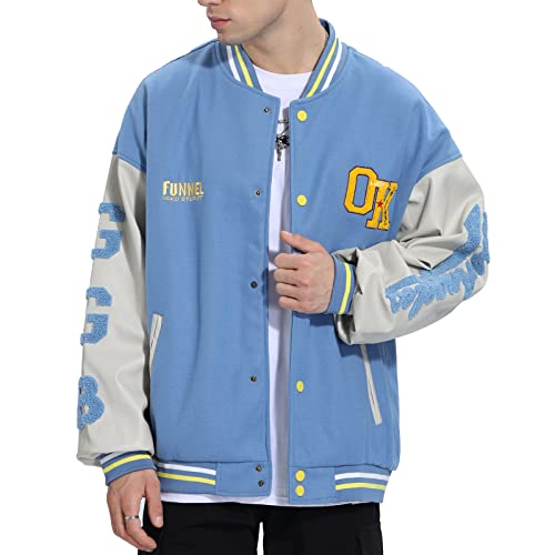 GIJOVANA College Jacke Herren mit Stickerei Übergangsjacke Damen Sportjacke Baseball Jacken Herbst Winter(Blau,S) von GIJOVANA