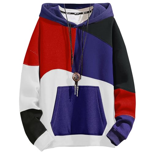 GIJOVANA Hoodie Herren Pullover Langarm Sweatshirt In Farbblock Casual Streetwear Kapuzenpullover mit Kordelzug und Tasche Techwear Hip Hop von GIJOVANA