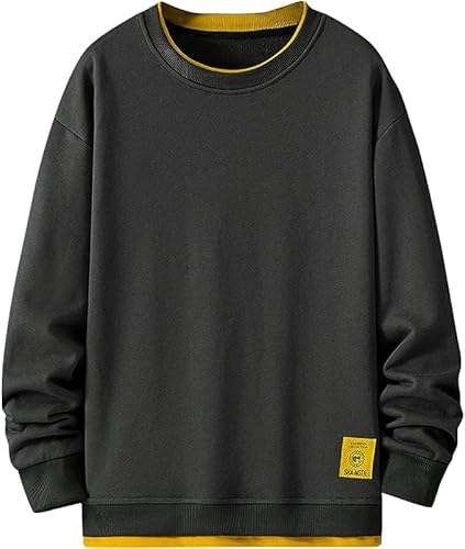 GIJOVANA Pullover Herren Sweatshirt Ohne Kapuze Basic Kontrastfarbenes Langarmshirt Streetwear Sweater Mit Doppeltem Saum Unisex Crewneck(Grau,S) von GIJOVANA