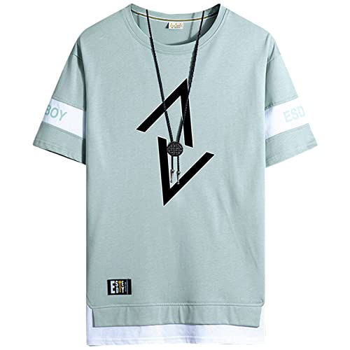 GIJOVANA Tshirt Herren Kurzarm mit Rundhalsausschnitt Farbblock Gespleißtes T-Shirt Sommer Casual Baumwolle Tops für Männer(1 Grün,L) von GIJOVANA