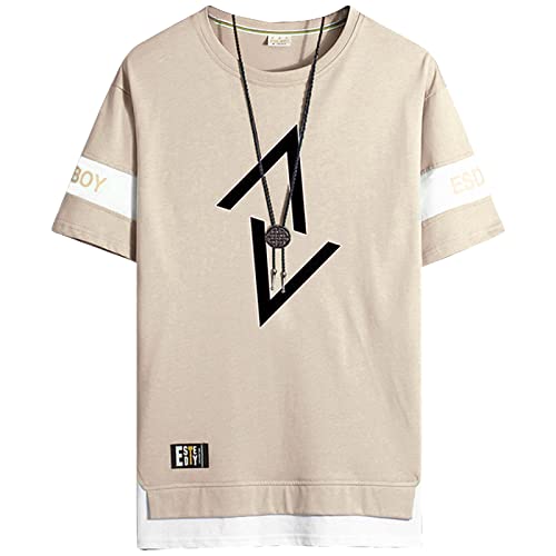 GIJOVANA Tshirt Herren Kurzarm mit Rundhalsausschnitt Farbblock Gespleißtes T-Shirt Sommer Casual Baumwolle Tops für Männer(1 Khaki,3XL) von GIJOVANA