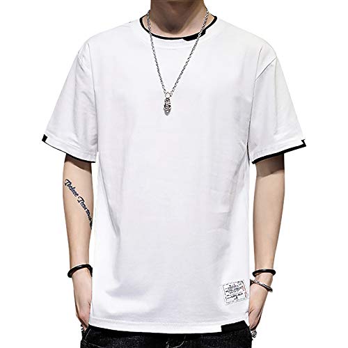 GIJOVANA Tshirt Herren Kurzarm mit Rundhalsausschnitt Farbblock Gespleißtes T-Shirt Sommer Casual Baumwolle Tops für Männer(Weiß,M) von GIJOVANA