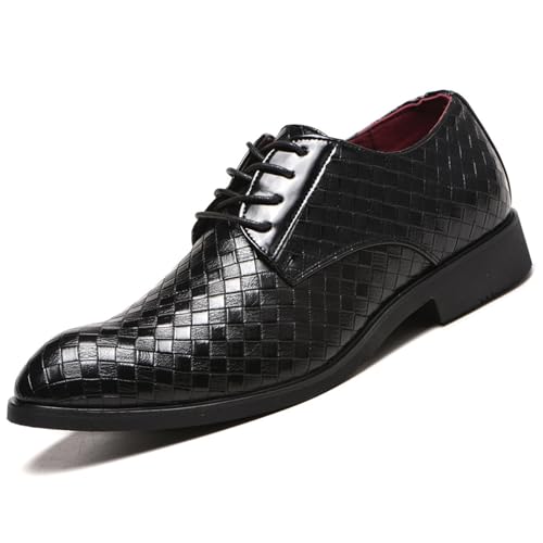 Business-Loafer-Schuhe mit Schnürung und Gittermuster für Herren, niedrige Spitze, verschleißfeste Oxfords, bequeme, gefütterte Abendschuhe, formelle klassische Loafer-Schuhe ( Color : Pure black , Si von GIKLEIYHW