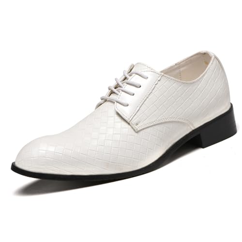 Business-Loafer-Schuhe mit Schnürung und Gittermuster für Herren, niedrige Spitze, verschleißfeste Oxfords, bequeme, gefütterte Abendschuhe, formelle klassische Loafer-Schuhe ( Color : Pure white , Si von GIKLEIYHW