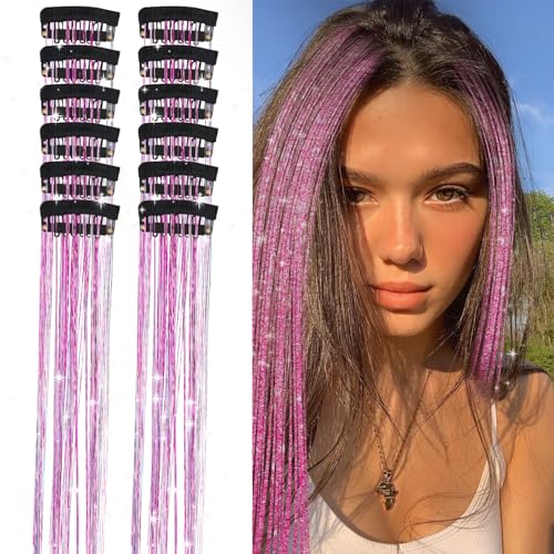12-teiliges Haar-Lametta, 20,5 Zoll Clip-in-Haarverlängerung, violettes Haar-Lametta, Feen-Haar-Lametta-Set, violette Haarverlängerungen, Clip-Glitzer für Haar-Accessoires für Frauen und Mädchen 12-teiliges Haar-Lametta, 20,5 Zoll Clip-in-Haarverlängerung, violettes Haar-Lametta, Feen-Haar-Lametta-Set, violette Haarverlängerungen, Clip-Glitzer für Haar-Accessoires für Frauen und Mädchen von GIKPAX