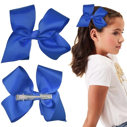 2 Stück Blaue Haarbänder, Mädchen Haarspange Große Schleifenhaarspange Mädchen Haarbögen Schleifenhaarbarette Weiche Satin-Haarspangen Haaraccessoires für Mädchenlein und Frauen (Blau) von GIKPAX
