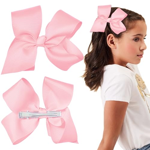 2 Stück Rosa Haarbänder, Mädchen Haarspange Große Schleifenhaarspange Mädchen Haarbögen Schleifenhaarbarette Weiche Satin-Haarspangen Haaraccessoires für Mädchenlein und Frauen (Rosa) von GIKPAX