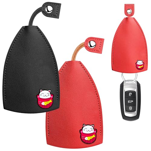 GIKPAX 2 x Autoschlüssel-Etui, abgedeckte Schlüsseltaschen aus PU-Leder, Autoschlüsseltasche, Schlüsselhalter, Autoschlüsselhülle für Männer und Frauen, schwarz/rot, One size von GIKPAX