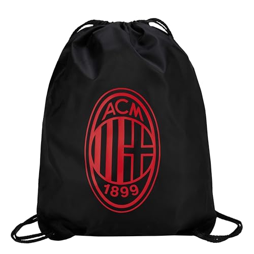 AC Milan GIL S.R.L Gym Sack Crest Monochrome Rot – 190T 100% recyceltes Polyester – dicke Kordeln – für alle Rossoneri Fans – Offizielles Produkt, Schwarz, L, Klassisch von AC Milan