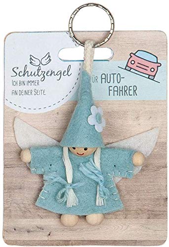 GILDE - 42646 - Schutzengel, Schlüsselanhänger, Wichtel, Für Autofahrer, Filz und Holz, 9cm, blau von GILDE