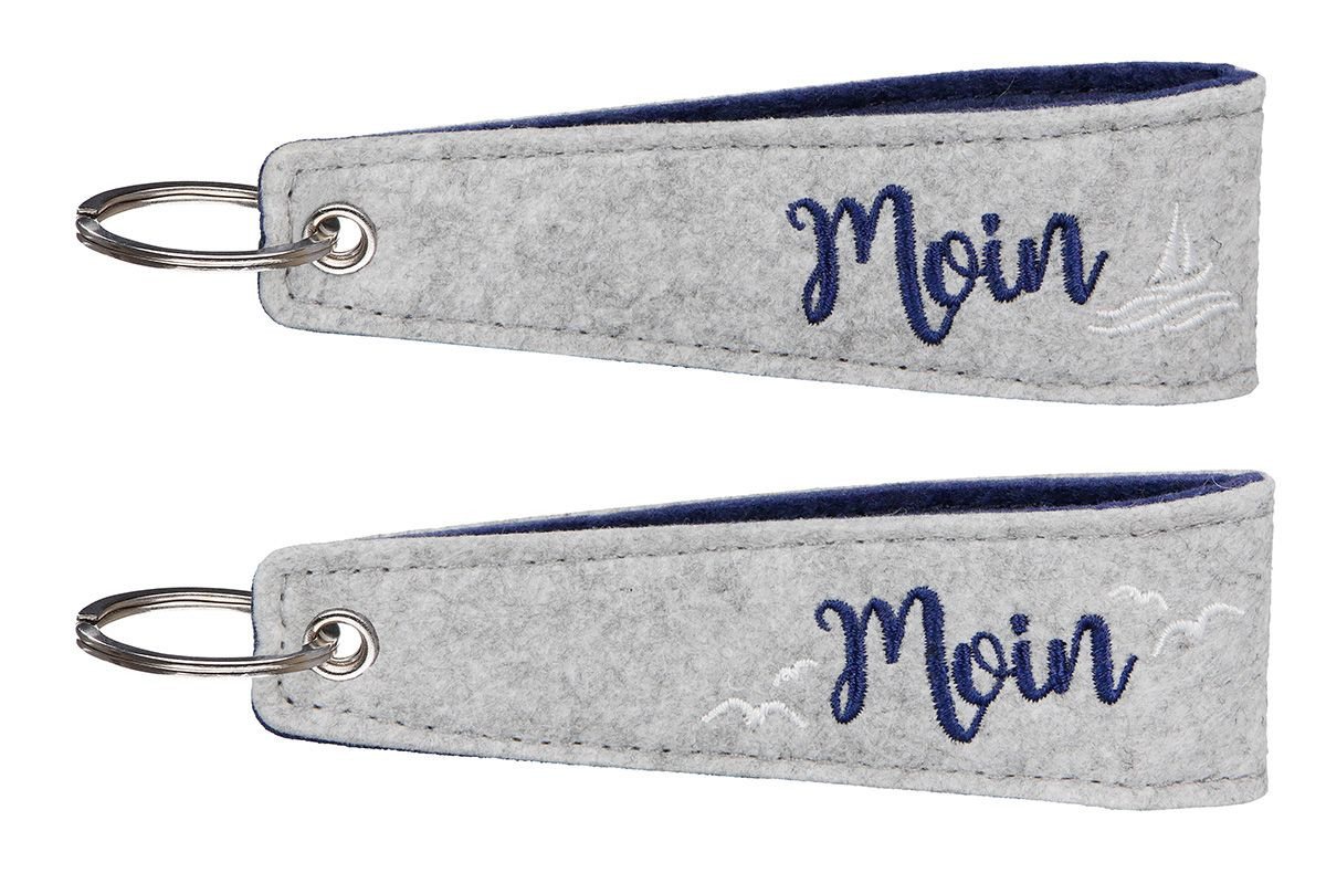 GILDE Schlüsselanhänger mit Gravur Filz Schlüsselanhänger "Moin" hellgrau/dunkelgrau mit Möwen/Schiffen von GILDE