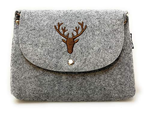 Tasche Schultertasche Clutch Filz hell Grau Gilde Hirsch Geweih Alpen Trend von GILDE