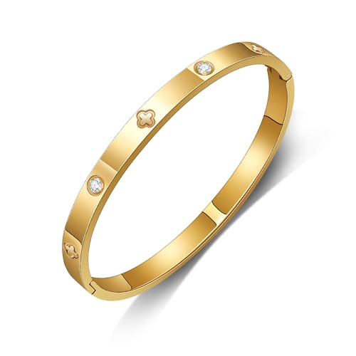 GILIEYER Edelstahl Armband - Klee, Liebe und Freundschaft Mit Cubic Zirkonia Kreuz - Fashion Mode (19, Klee-Gold) von Gilieyer