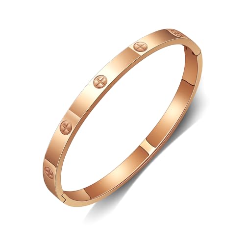 GILIEYER Edelstahl Armband - Klee, Liebe und Freundschaft, Cubic Zirkonia Kreuz, Fashion Mode (19, Kreuz ohne Zirkon-Rose Gold) von Gilieyer