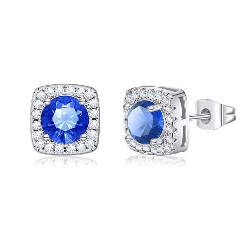 GILIEYER Quadrat Cubic Zirkonia Ohrringe, Diamant Ohrringe für Frauen Simulierte Diamant Braut Hochzeit CZ Ohrstecker für Damen Ohrschmuck (Blau) von Gilieyer