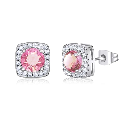 GILIEYER Quadrat Cubic Zirkonia Ohrringe, Diamant Ohrringe für Frauen Simulierte Diamant Braut Hochzeit CZ Ohrstecker für Damen Ohrschmuck (Rosa) von Gilieyer