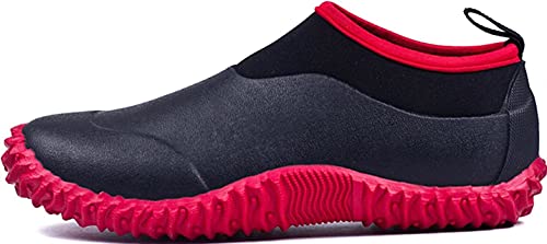 GILKUO Gummistiefel Herren Kurz Kurzschaft Knöchelhoch Wasserdicht Gummistiefeletten Damen Neopren Winter Sommer Regenstiefel Schwarz Rot Größe 40 von GILKUO