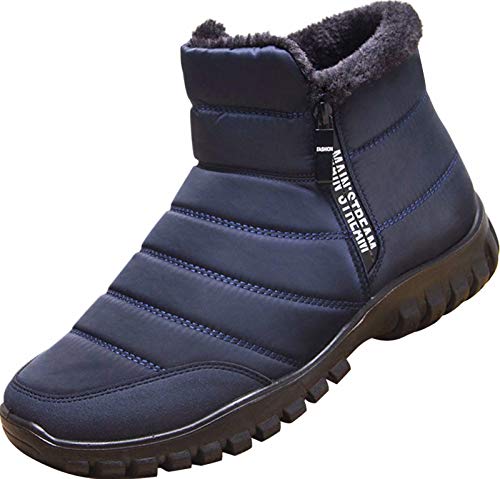 GILKUO Herren Winter Schneestiefel Fellfutter Warme Stiefel mit Reißverschluss, blau, 43 1/3 EU von GILKUO