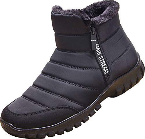 GILKUO Herren Winter Schneestiefel Fellfutter Warme Stiefel mit Reißverschluss, Schwarz , 42 2/3 EU von GILKUO