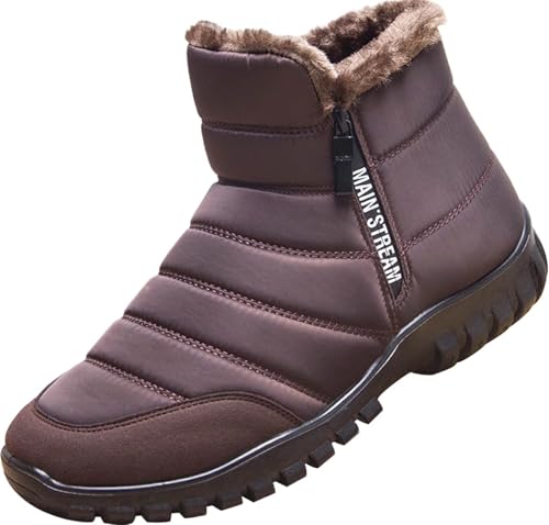 GILKUO Winterschuhe Herren Winterstiefel Wasserdicht Reißverschluss Gefüttert Schuhe Winter Schneestiefel Stiefel Warme Boots Männer Braun Größe 40 von GILKUO