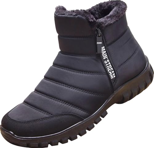 GILKUO Winterschuhe Herren Winterstiefel Wasserdicht Reißverschluss Gefüttert Schuhe Winter Schneestiefel Stiefel Warme Boots Männer Schwarz Größe 39 von GILKUO