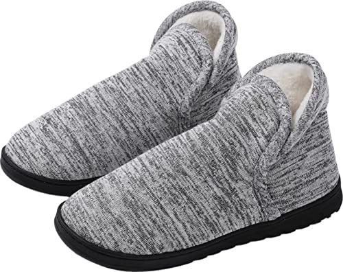 GILKUO Hüttenschuhe Herren Hausstiefel Hausschuhe Winter Pantoffeln Hoch Pluesch Plüsch Fell Warm Gefüttert Feste Sohle A Grau Größe 42 43 von GILKUO