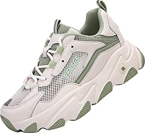 GILKUO Sneaker Plateau Damen Wedges mit Keilabsatz Schuhe Sommer Sportschuhe Turnschuhe Atmungsaktive Freizeitschuhe Grün Größe 37 von GILKUO